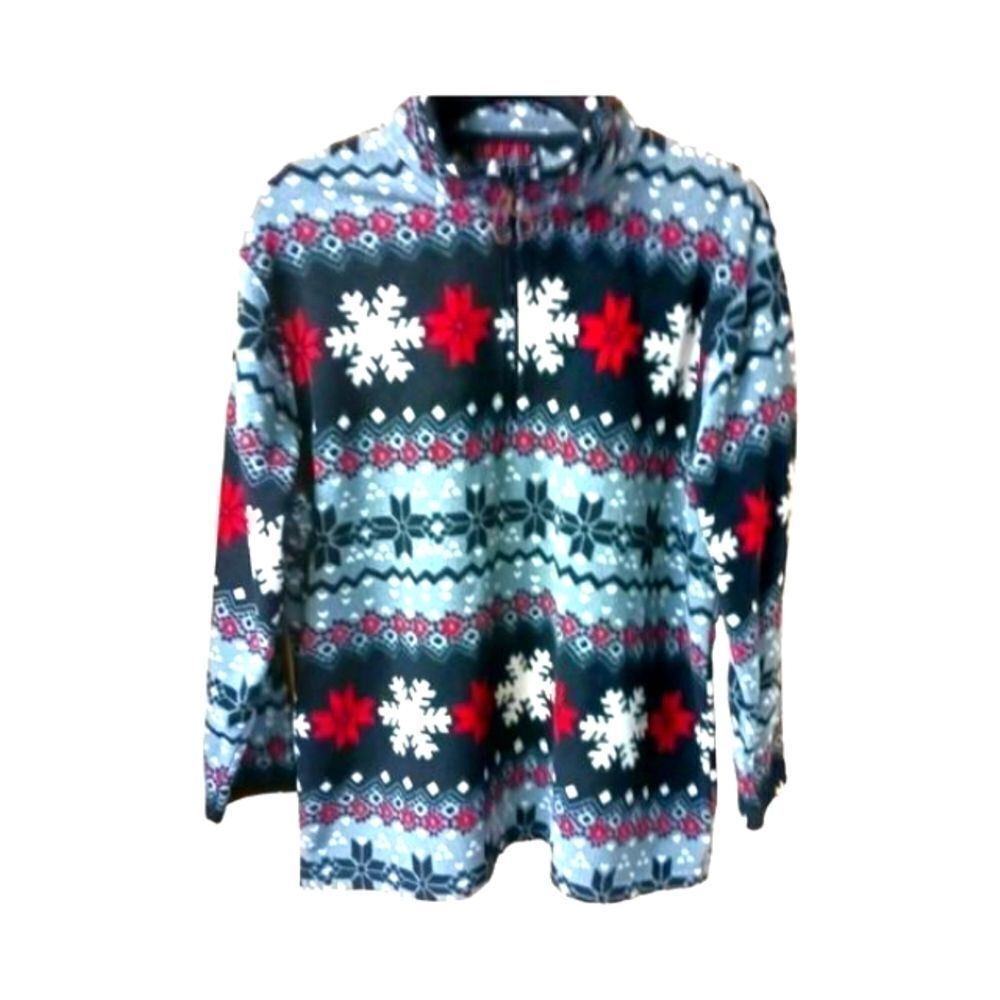 ESSENTIALS Plus Size 1/2 zip Snowflake Design Pullover. - Picture 7 of 10